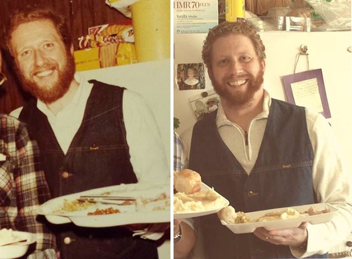 Bố năm 1978, con năm 2013. Hai cha con ngay cả tư thế đứng chụp ảnh cũng giống nhau!